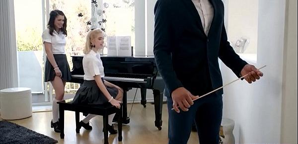 Two cute teens fucked hard by a black piano teacher
